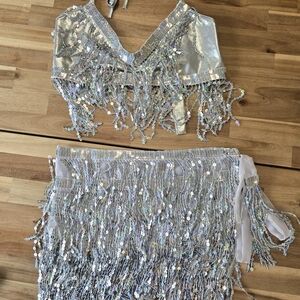 Source Unknown Silver Sequin Fringe Two-Piece Set